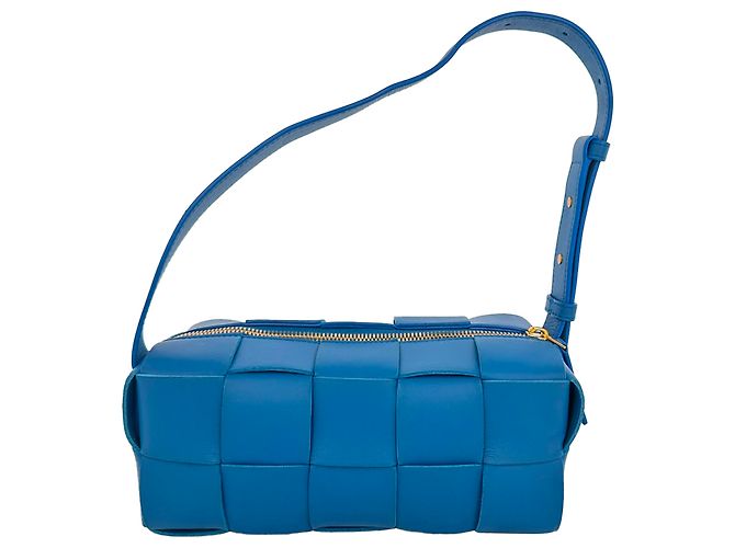 Borsa a tracolla Small Brick Cassette Bottega Veneta in pelle di agnello blu - vista 3
