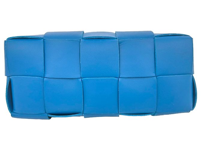 Borsa a tracolla Small Brick Cassette Bottega Veneta in pelle di agnello blu - vista 4