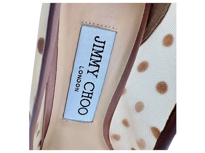 Décolleté a pois Jimmy Choo in mesh beige - vista 10