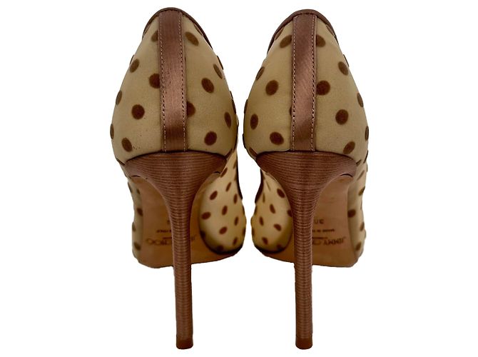 Décolleté a pois Jimmy Choo in mesh beige - vista 11