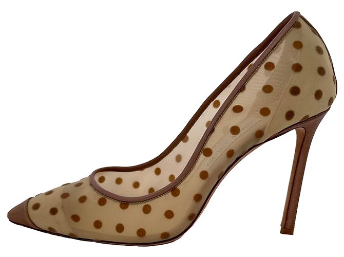 Décolleté a pois Jimmy Choo in mesh beige - vista 12