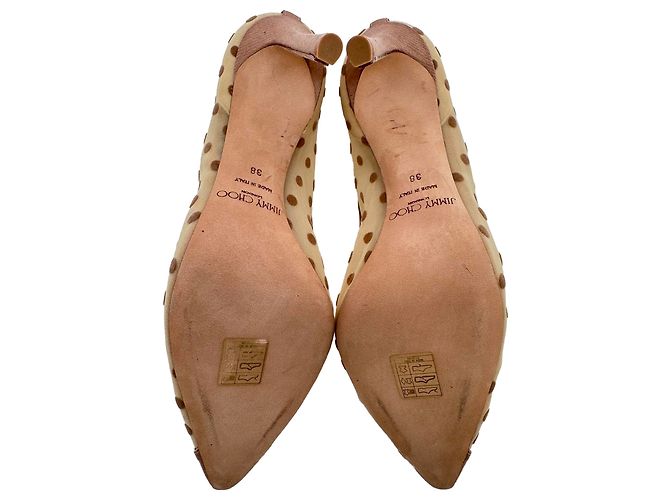 Décolleté a pois Jimmy Choo in mesh beige - vista 13