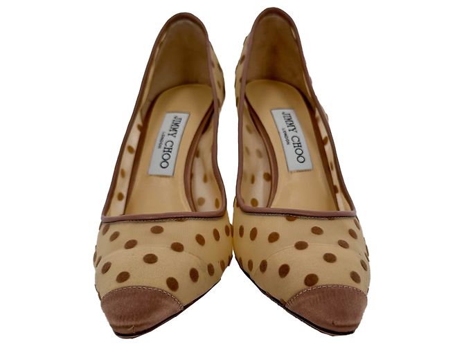 Décolleté a pois Jimmy Choo in mesh beige - vista 2