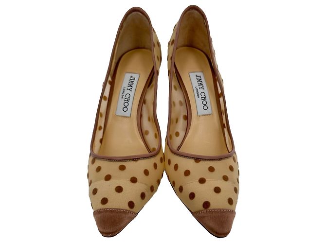 Décolleté a pois Jimmy Choo in mesh beige - vista 3