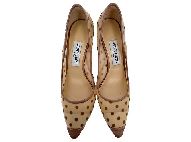 Décolleté a pois Jimmy Choo in mesh beige - vista 4