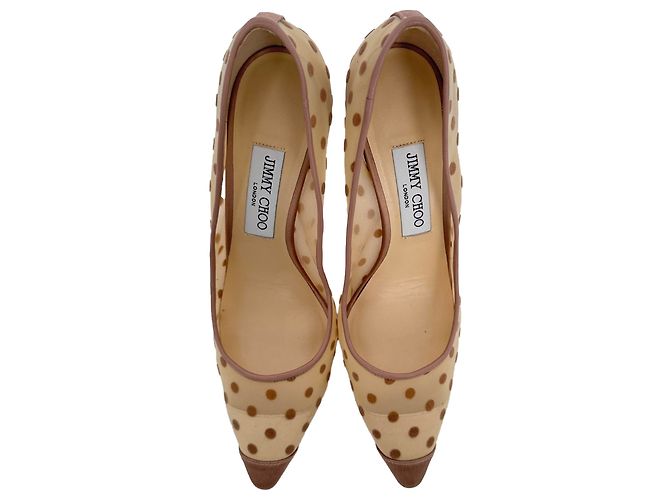 Décolleté a pois Jimmy Choo in mesh beige - vista 5