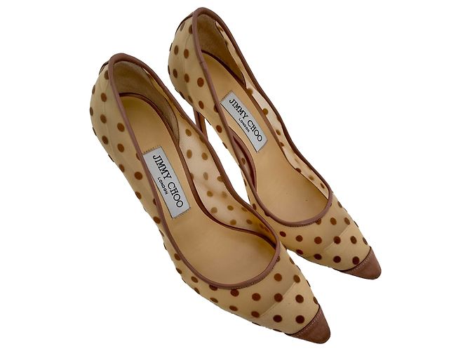 Décolleté a pois Jimmy Choo in mesh beige - vista 6