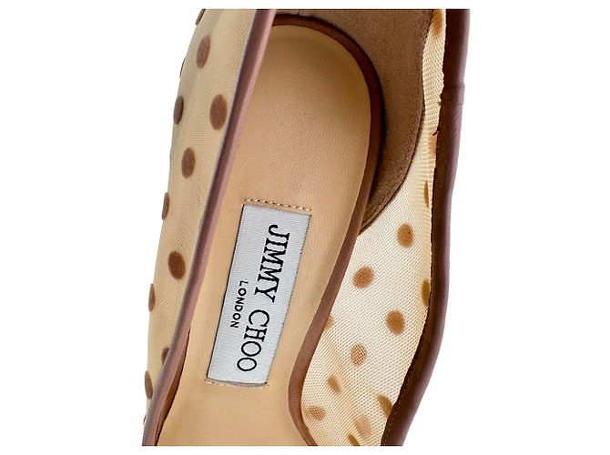 Décolleté a pois Jimmy Choo in mesh beige - vista 7