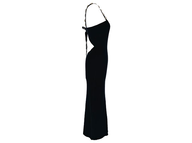 Vestido midi Staud Rio em algodão preto com alças adornadas com conchas - vista 2