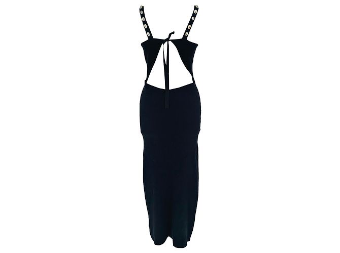 Vestido midi Staud Rio em algodão preto com alças adornadas com conchas - vista 3