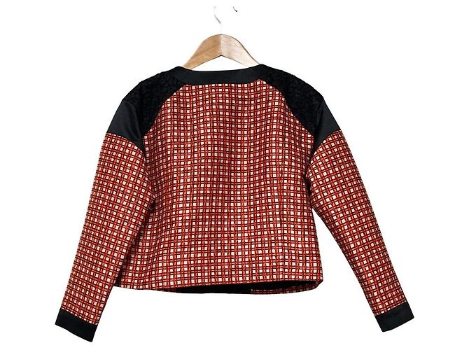 Autre Marque Chaqueta sin cuello de encaje a cuadros TAE ASHIDA Negro Naranja - vista 4
