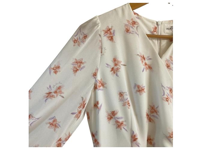 Autre Marque Hanae Mori ALMA EN ROSE Chiffon-Kleid Weiß - Ansicht 3
