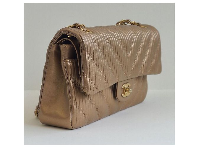 Chanel Borsa Classic in pelle di agnello chevron Arancione - vista 4