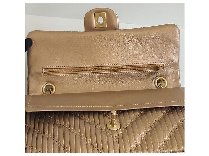Chanel Borsa Classic in pelle di agnello chevron Arancione - vista 8