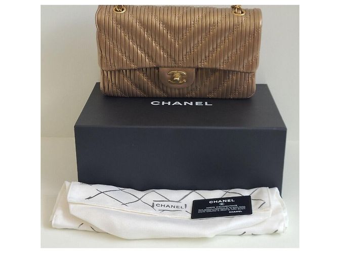 Chanel Borsa Classic in pelle di agnello chevron Arancione - vista 9