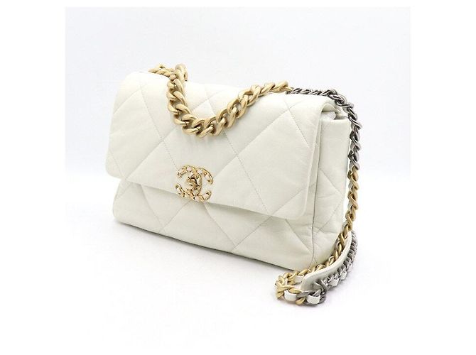 Chanel Borsa a tracolla con patta e catena Large Bianco - vista 2