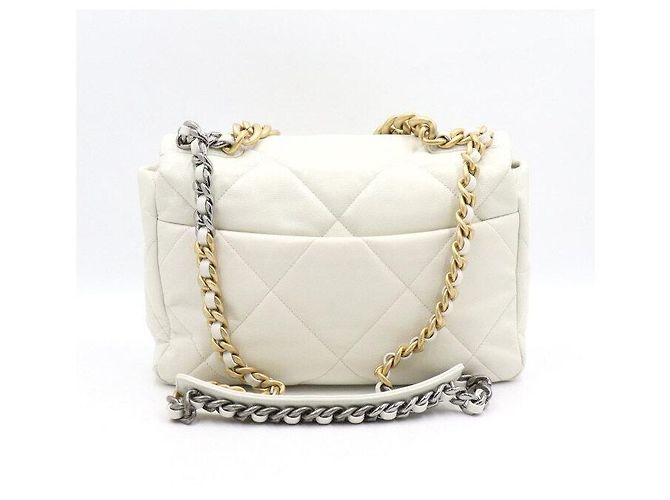 Chanel Borsa a tracolla con patta e catena Large Bianco - vista 4