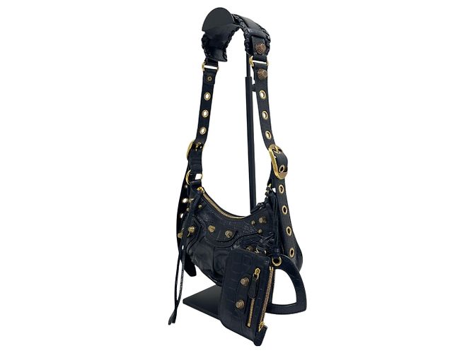 Balenciaga Borsa a tracolla Crocodile LeCagole XS Nero - vista 3
