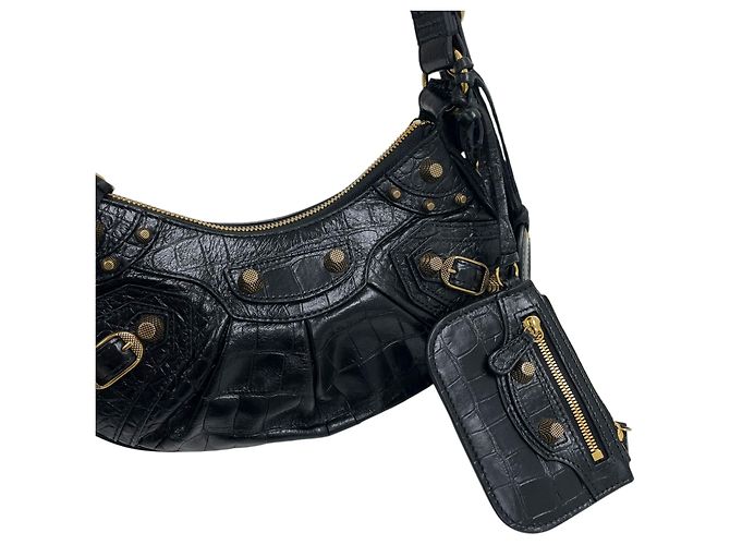 Balenciaga Borsa a tracolla Crocodile LeCagole XS Nero - vista 4