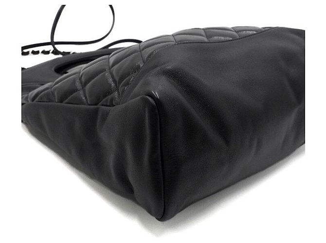 Chanel Sac cabas à main en cuir de veau noir avec chaîne argentée bandoulière crossbody - vue 8