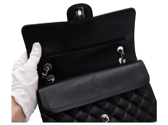 Chanel Borsa a tracolla Classic Medium con catena argentata Nero - vista 6