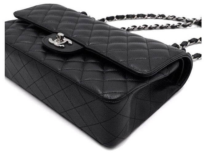 Chanel Borsa a tracolla Classic Medium con catena argentata Nero - vista 9