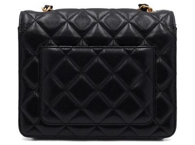 Chanel Borsa a patta matelassé in pelle d'agnello nera con logo CC e catena dorata Nero - vista 5
