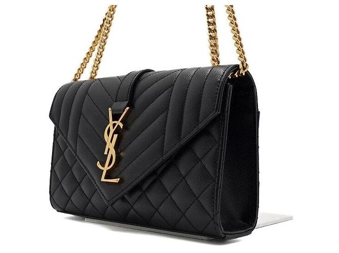 Saint Laurent Bolsa de ombro e crossbody acolchoada Monogram com corrente dourada e fecho envelope Preto - vista 2