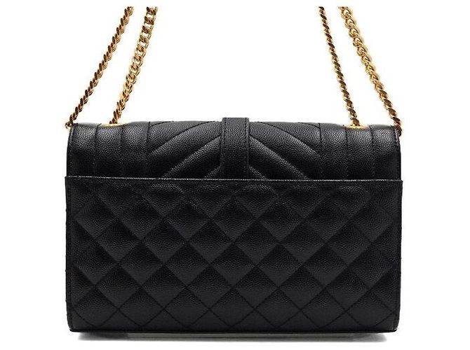 Saint Laurent Bolsa de ombro e crossbody acolchoada Monogram com corrente dourada e fecho envelope Preto - vista 4
