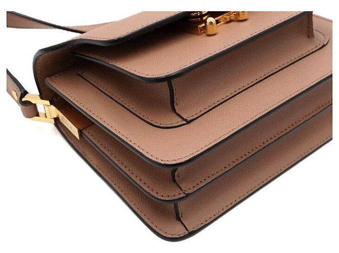 Marni Mini Borsa a Tracolla e Crossbody Trunk Saffiano Sand Brown Marrone - vista 10