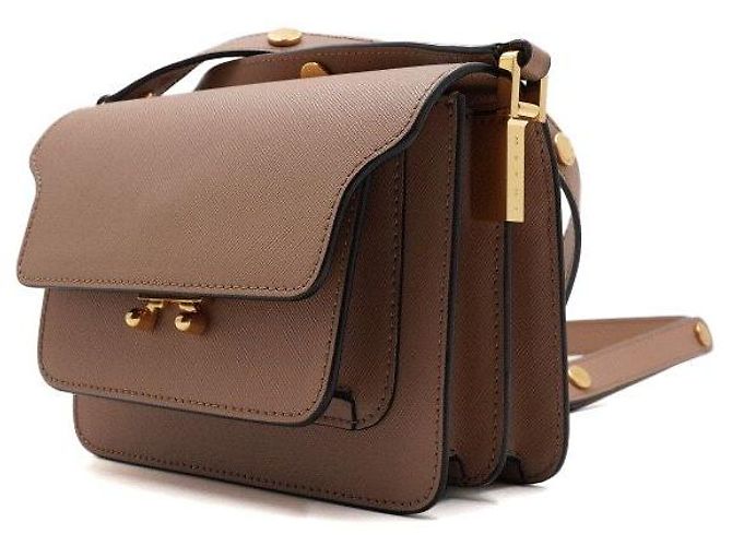 Marni Mini Borsa a Tracolla e Crossbody Trunk Saffiano Sand Brown Marrone - vista 2