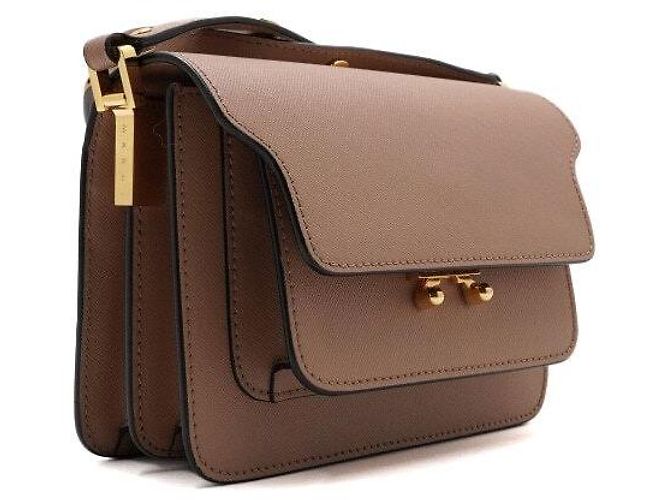Marni Mini Borsa a Tracolla e Crossbody Trunk Saffiano Sand Brown Marrone - vista 3