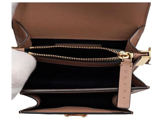 Marni Mini Borsa a Tracolla e Crossbody Trunk Saffiano Sand Brown Marrone - vista 5