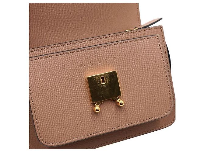 Marni Mini Borsa a Tracolla e Crossbody Trunk Saffiano Sand Brown Marrone - vista 7
