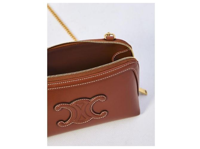 16 Céline Clutch con catena in vitello liscio Marrone - vista 7