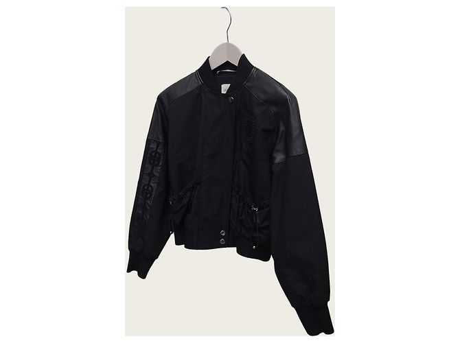 Hermès Bestickte Bomberjacke mit schwarzen Lederbesatz - Ansicht 2