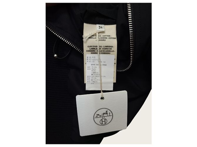 Hermès Bestickte Bomberjacke mit schwarzen Lederbesatz - Ansicht 5