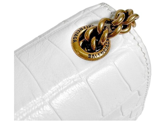 Balenciaga Bolso de hombro Crush Chain de piel grabada efecto cocodrilo Blanco - vista 10