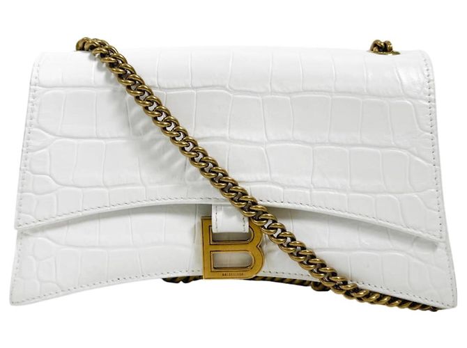 Balenciaga Bolso de hombro Crush Chain de piel grabada efecto cocodrilo Blanco - vista 2