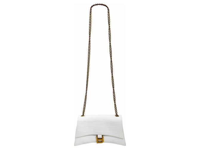 Balenciaga Bolso de hombro Crush Chain de piel grabada efecto cocodrilo Blanco - vista 4