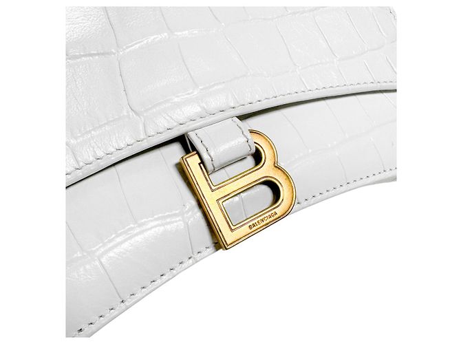 Balenciaga Bolso de hombro Crush Chain de piel grabada efecto cocodrilo Blanco - vista 9
