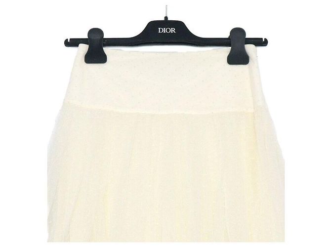 Dior Saia midi plissada em tule bordado com bolinhas ecru - vista 2