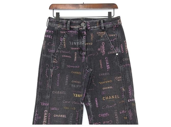 Chanel Pantaloni in denim da donna con stampa logo CC multicolore Nero - vista 2