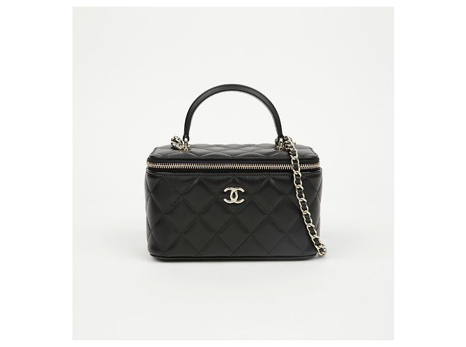 Chanel Borsa Vanity in pelle d'agnello con manico superiore e tracolla a catena Nero Oro - vista 2