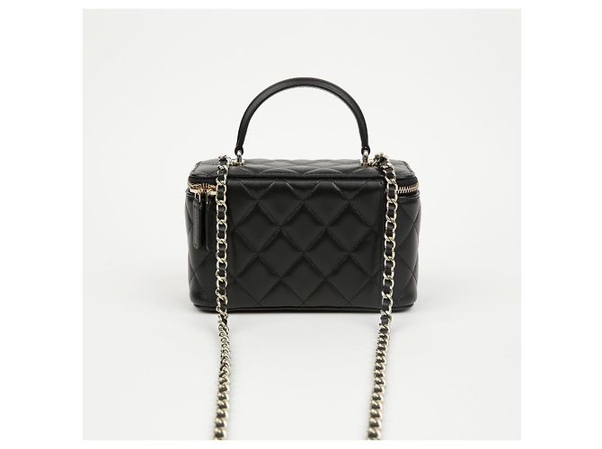Chanel Borsa Vanity in pelle d'agnello con manico superiore e tracolla a catena Nero Oro - vista 4