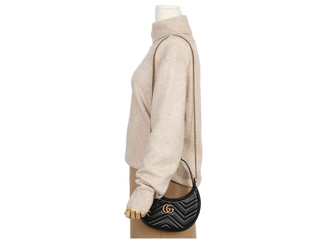 Gucci Mini borsa a spalla GG Marmont a mezzaluna Nera Nero - vista 9