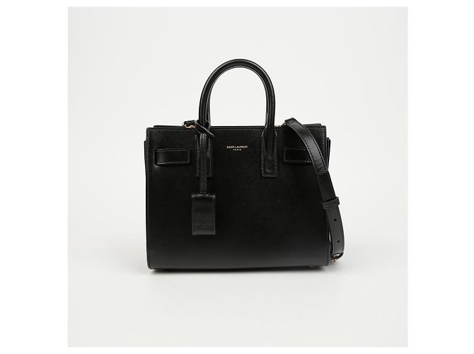 Saint Laurent mala Tote Nano em couro liso Preto com ferragens douradas - vista 2
