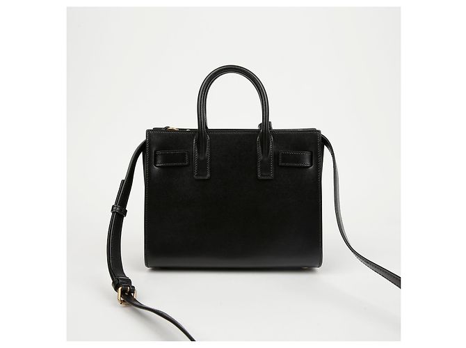 Saint Laurent mala Tote Nano em couro liso Preto com ferragens douradas - vista 3