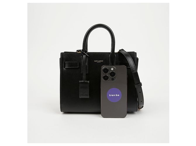 Saint Laurent mala Tote Nano em couro liso Preto com ferragens douradas - vista 6