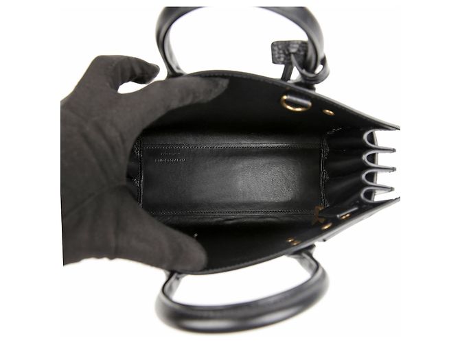 Saint Laurent mala Tote Nano em couro liso Preto com ferragens douradas - vista 7